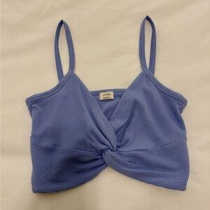 Aritzia Wilfred Ribbed Twist Front Crop Top | Periwinkle Blue